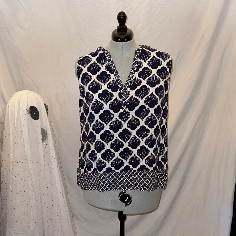 Boden Navy and White Patterned Blouse